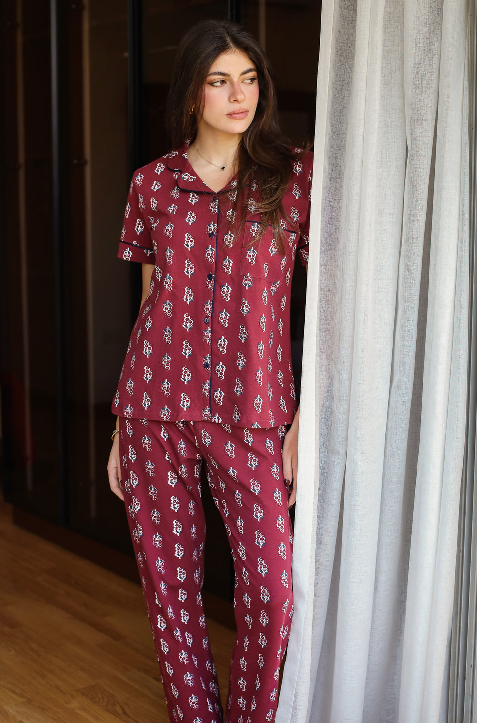 Cherry  Buttoned Pajama set