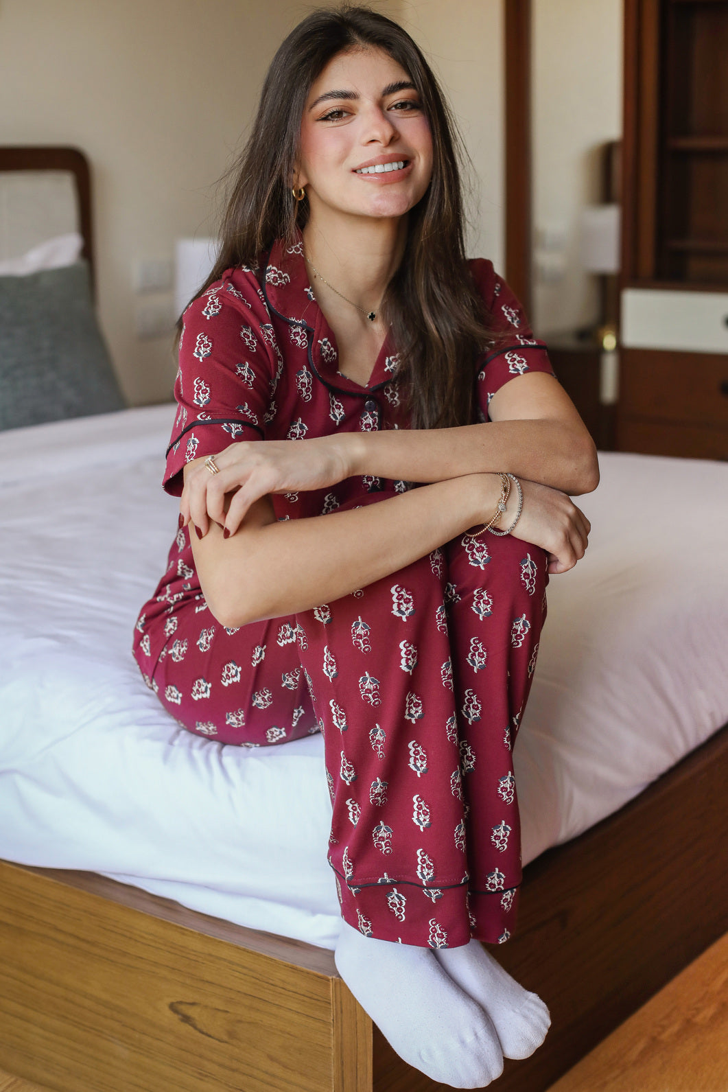 Cherry  Buttoned Pajama set