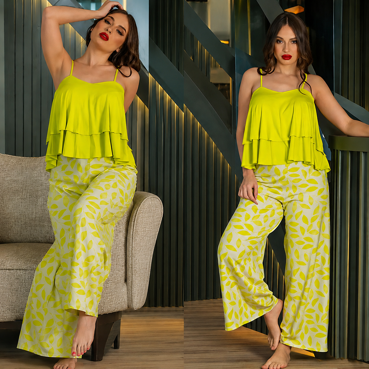 Lime Breeze Ruffle Lounge Set