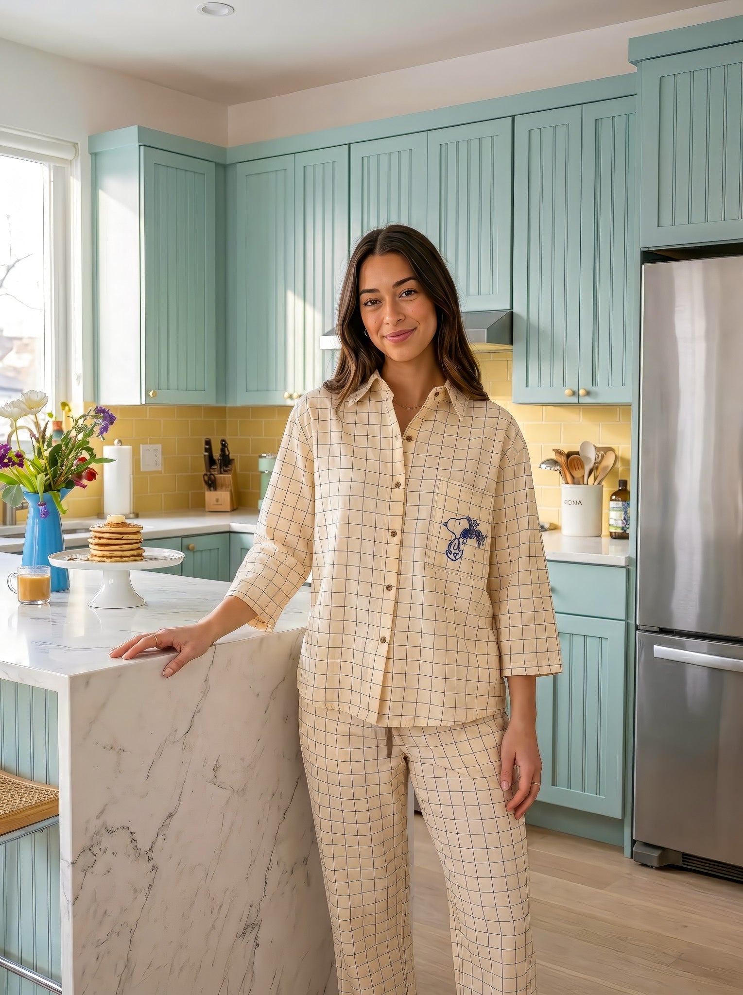 "Snoopy" Checkered Pajama Set